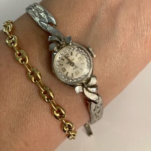 Antique windup Helbros Stainless Steel Watch fits up to 6.5 inch wrist